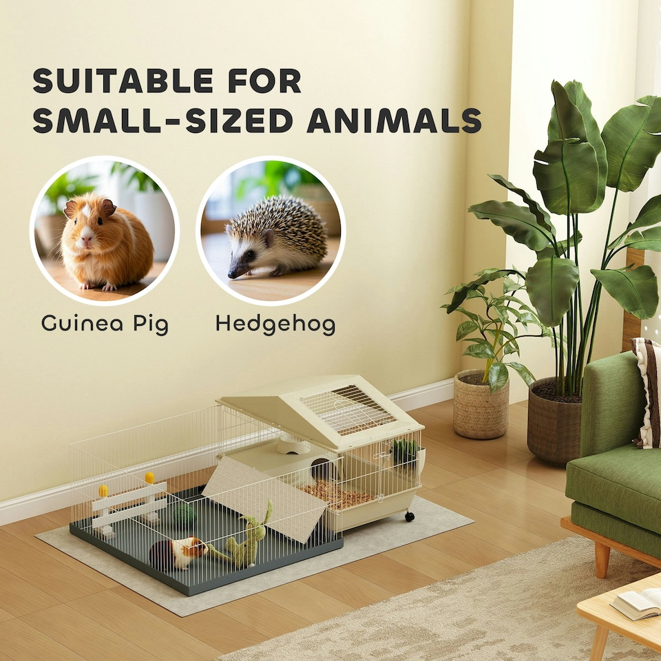 image 1 of PawHut Small Animal Cage, Guinea Pig Cage with Removable Pet Playpen, Beige