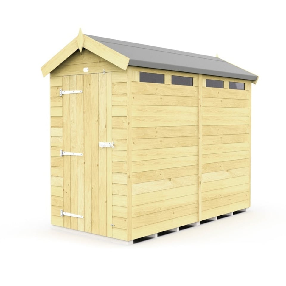 image 1 of 4 x 8 Feet Apex Security Shed - Single Door - Wood - L243 x W118 x H217 cm | Brown