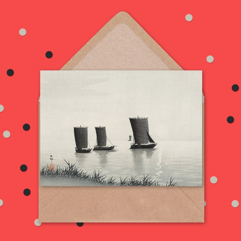 image 1 of Fishing Boats Ohara Koson Art Blank Just to Say Card