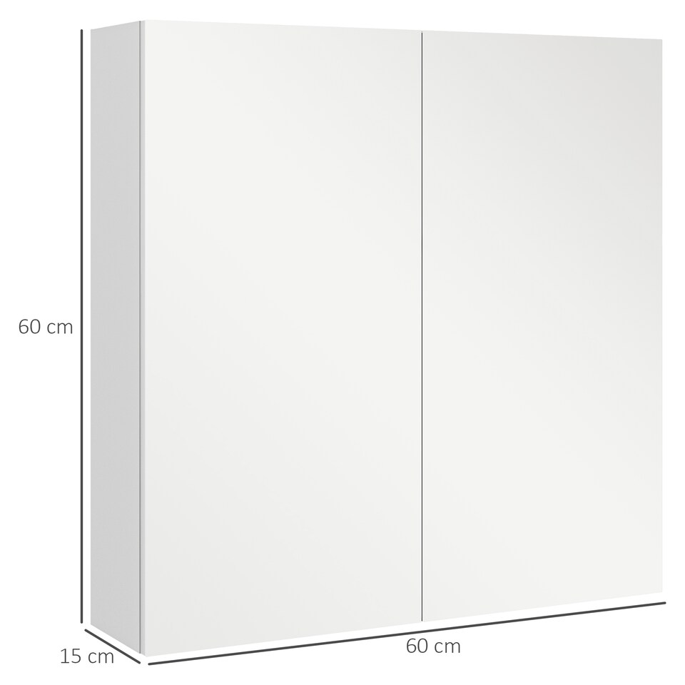 image 1 of kleankin Bathroom Mirror Cabinet, Wall Mounted Bathroom Storage Cupboard with Adjustable Shelf, 60W x 15D x 60Hcm, High Gloss White