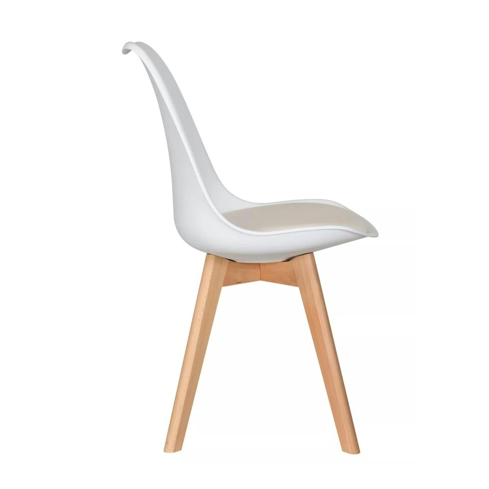 image 1 of Set of 4 Scandinavian Dining Chairs with Leather Cushions Solid Wood Legs White