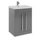 image 1 of Bathroom 2-Door Floor Standing Vanity Unit with Mid Depth Ceramic Basin 600mm Wide - Storm Grey Gloss  - Brassware Not Included | Grey | Grey | 1