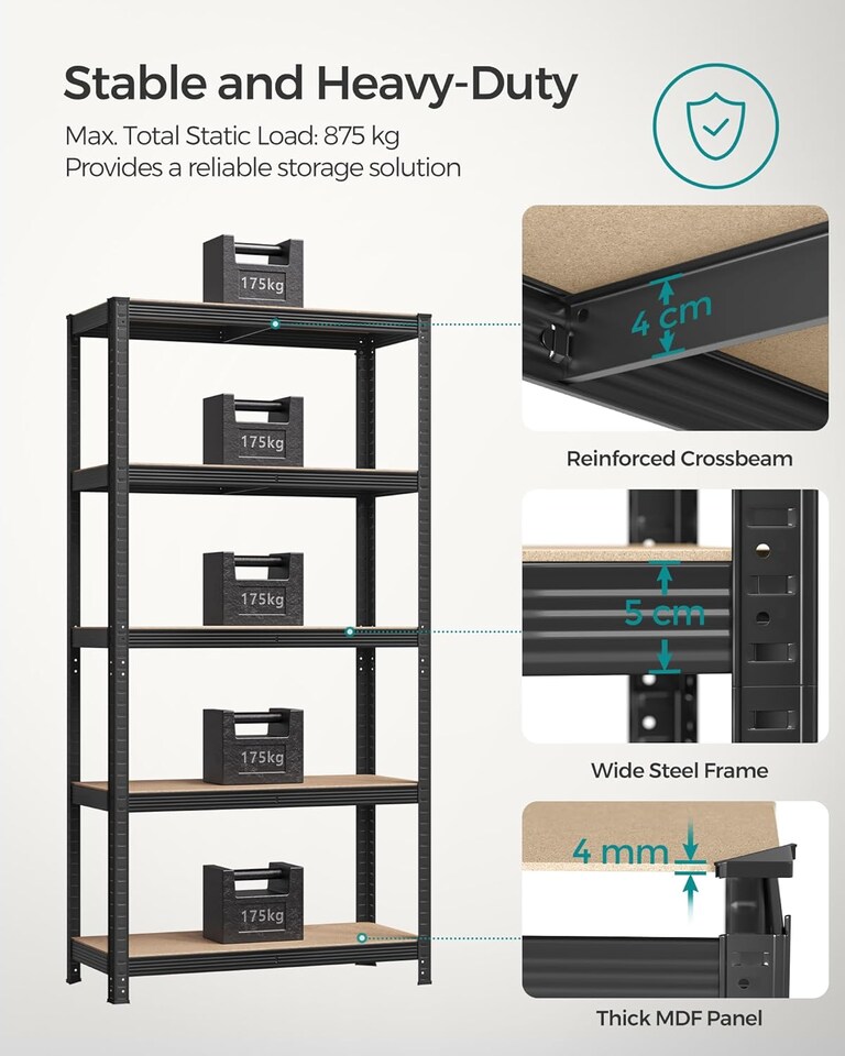 image 1 of Set of 2 Garage Shelving Units with 5 Levels, Adjustable Multi-Tier Storage Racks, Black