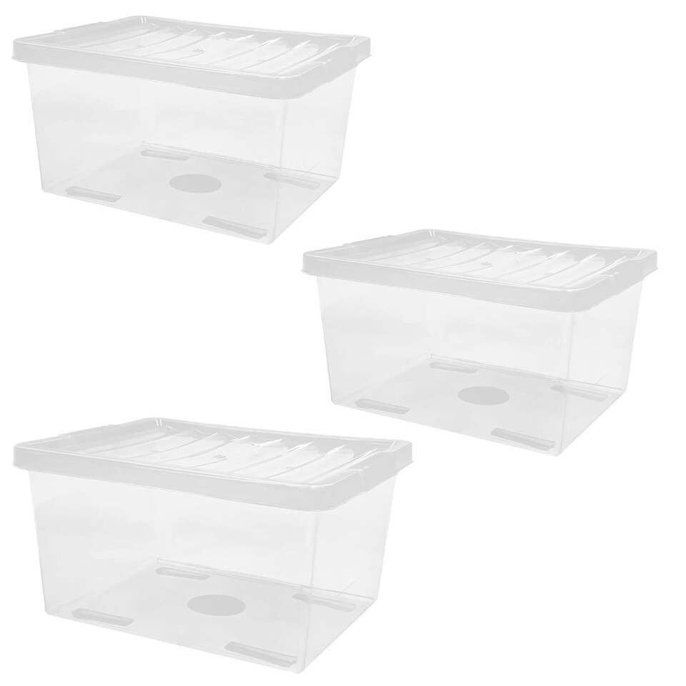 image 1 of 1 x Heavy Duty Multipurpose 27 Litre Home Office Clear Plastic Storage Container With Lid