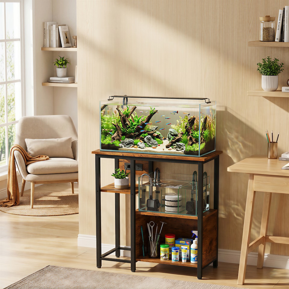 image 1 of PawHut Fish Tank Stand with Power Outlets 20-29 Gallon