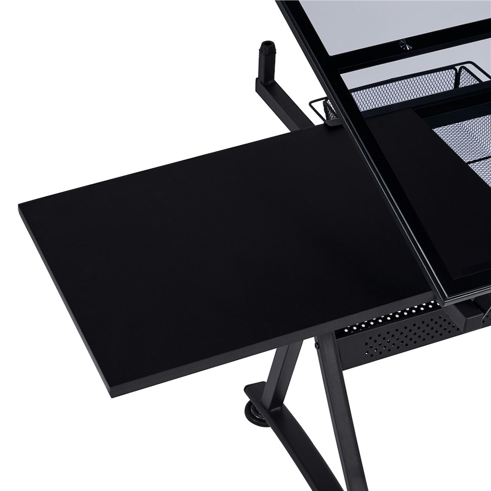 image 1 of Yaheetech Height Adjustable Glass Drafting Table & Stool Set For Artists | Black