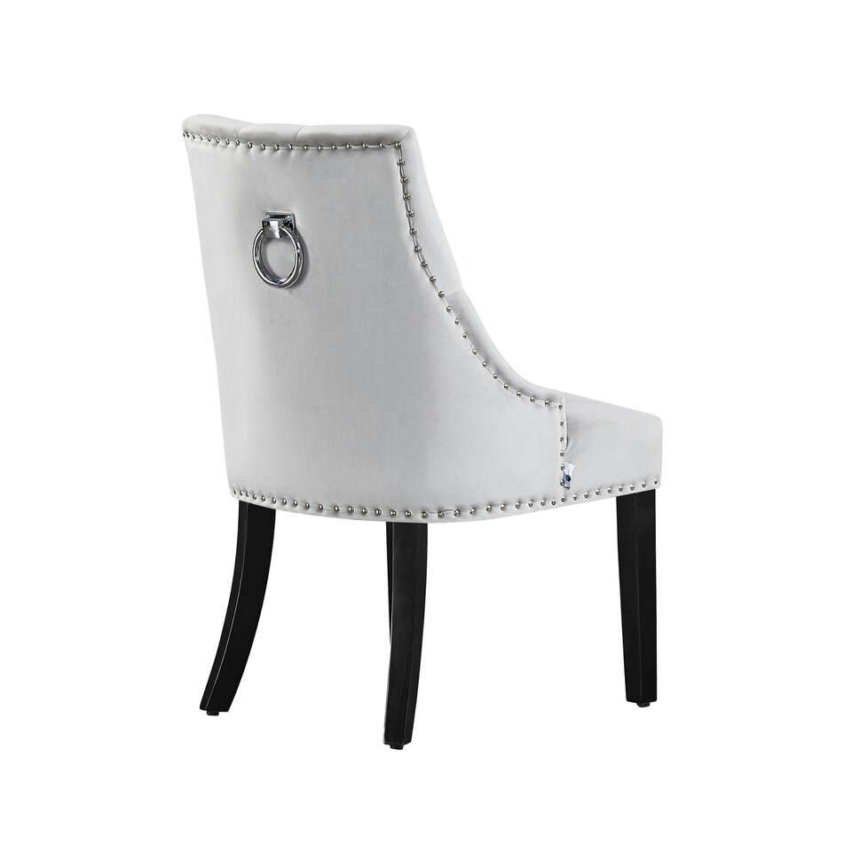 image 1 of Set of 2 Velvet Dining Chairs Ergonomic Scoop Knockerback & Button Tufted Wood Legs Grey | Light Grey