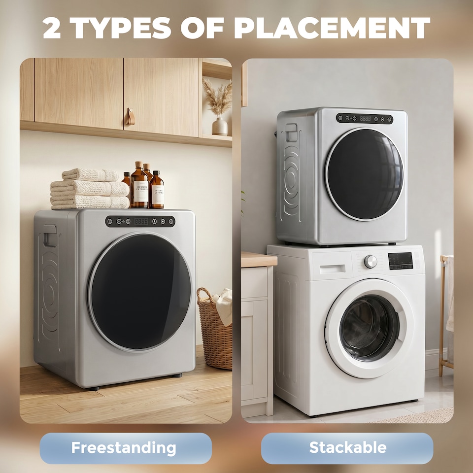 image 1 of HOMCOM 5 kg Portable Vented Tumble Dryer Machine with Timer, Silver Tone