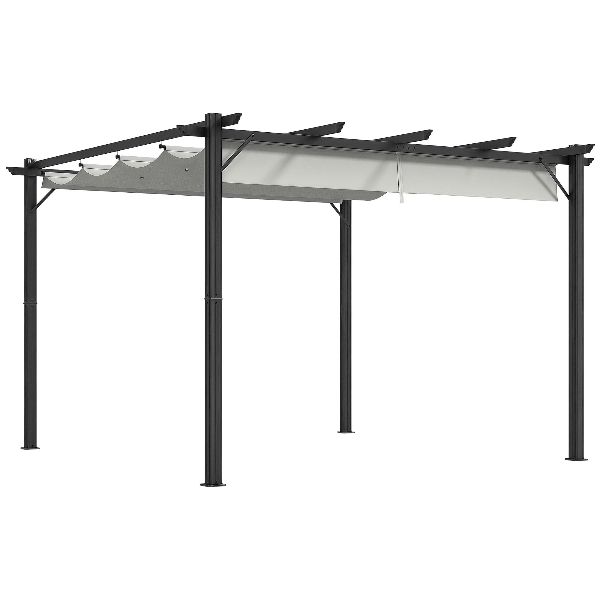 Outsunny 3 x 3m Pergola with Retractable Roof Canopy, Aluminium Frame Garden Gazebo Outdoor Sun Shade Shelter for Grill, Patio, Light Grey