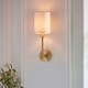 image 4 of Sancerre Wall Lamp with Shade Satin Brass Plate, Vintage White Fabric, 1x E14