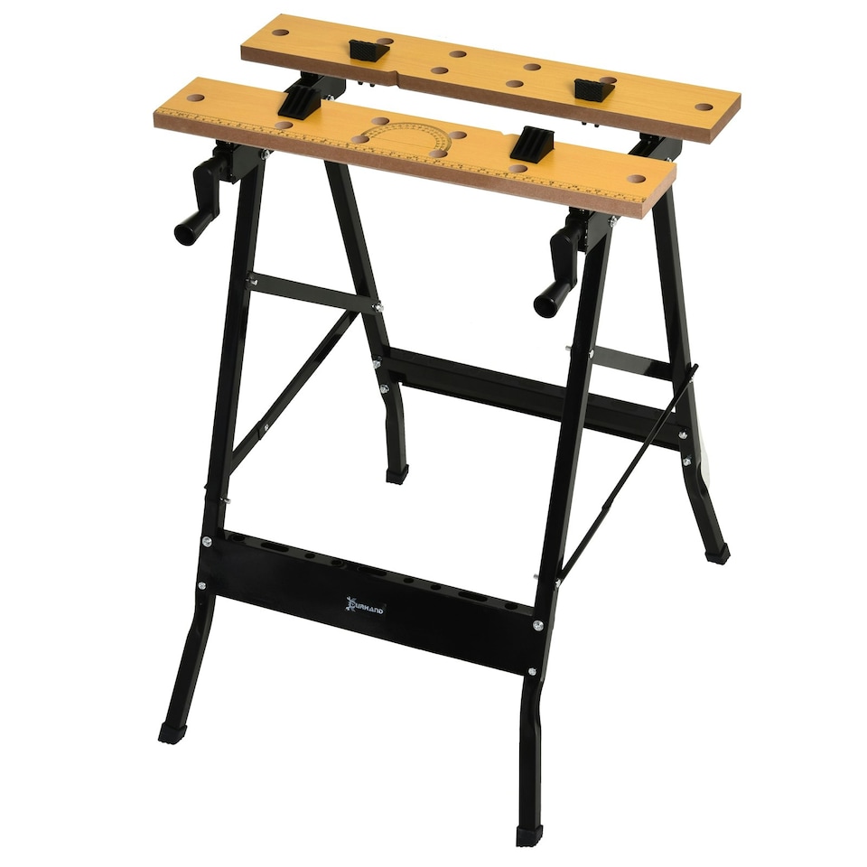 image 1 of DURHAND 4-in-1 Work Bench Adjustable Saw Horse Clamp Table Foldable Grey Black