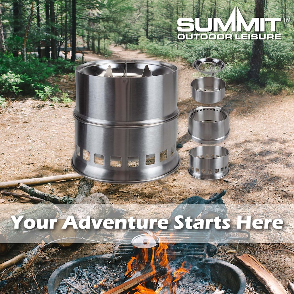 image 1 of vfm-estore Portable Camping Stove - Solid Fuel, Firewood, Charcoal, Silver