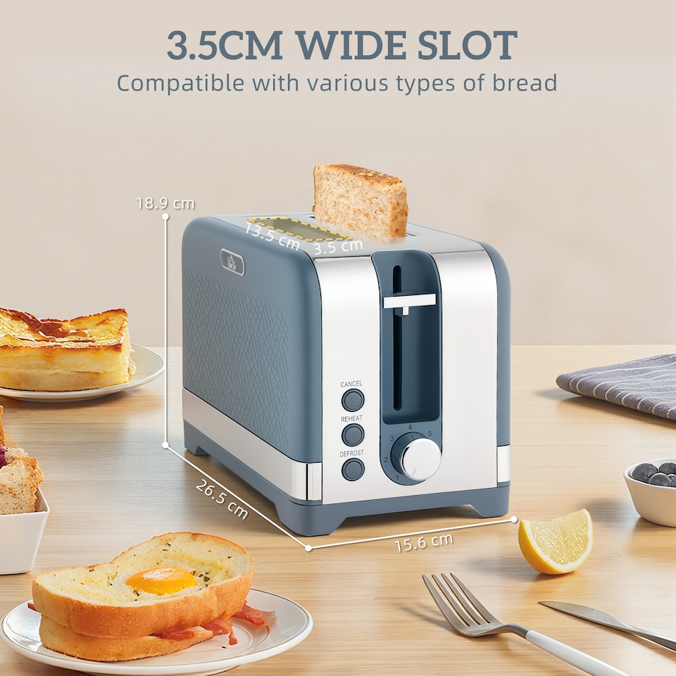 image 1 of HOMCOM Kettle and Toaster Set, 1.7L 3000W Rapid Boil Jug Kettle with Otter Thermostat, Limescale Filter, 2 Slice Toaster with 7 Browning Controls, Crumb Tray, Blue | Blue