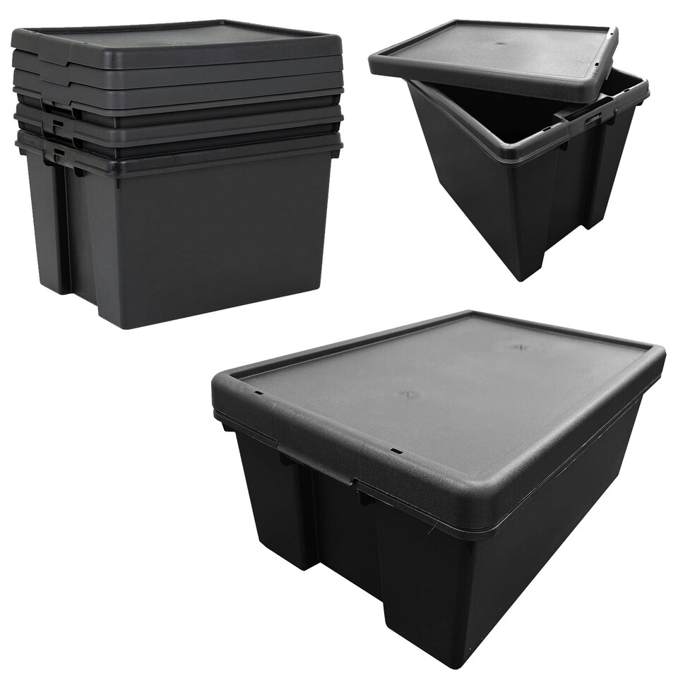 image 1 of 1 x 45L Extra Large Super Strong Black Impact Resistant Heavy Duty Plastic Storage Container With Lid Black