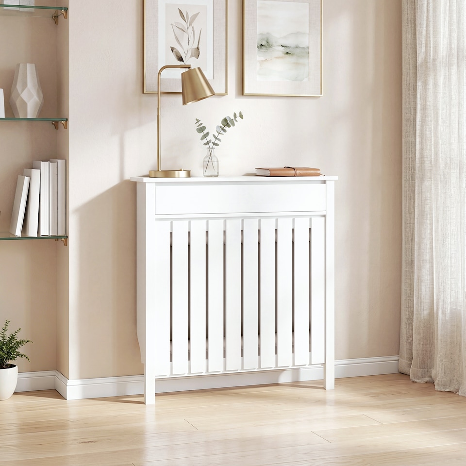 image 1 of HOMCOM Radiator Cover with Drawer and Vertical Slats White