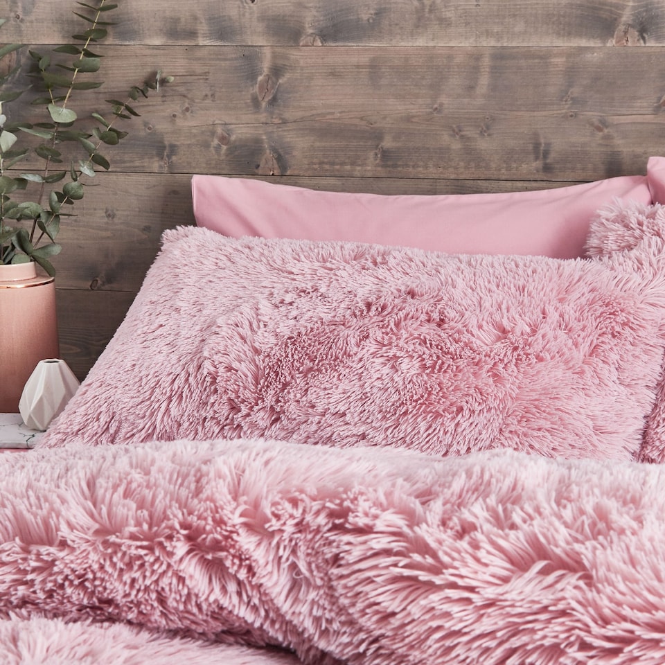image 1 of Cuddly Deep Pile Faux Fur Duvet Cover Set | Pink | Blush Pink