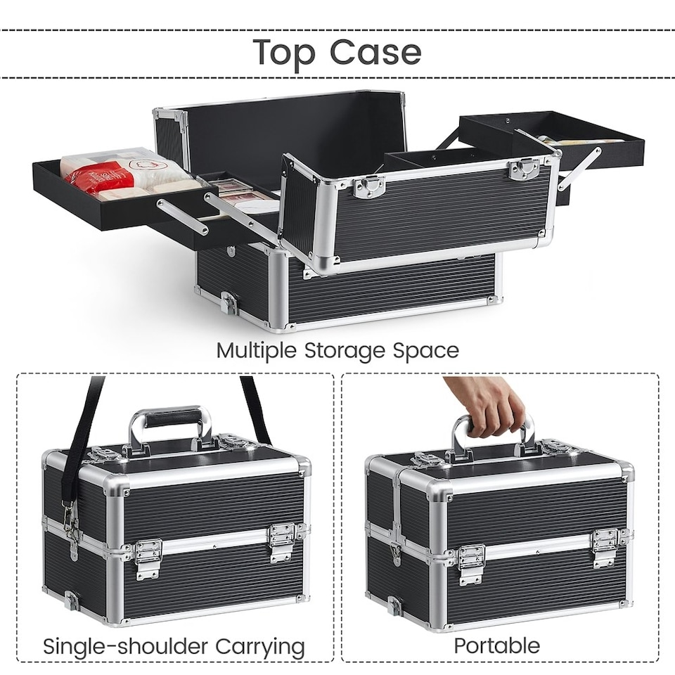 image 1 of Yaheetech 5-in-1 Professional Makeup Train Cases Aluminum Black | Black
