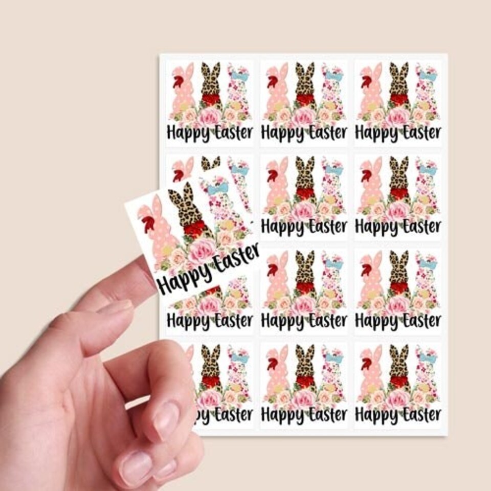 image 1 of Happy Easter Square Stickers 65mm - Sheet of 12