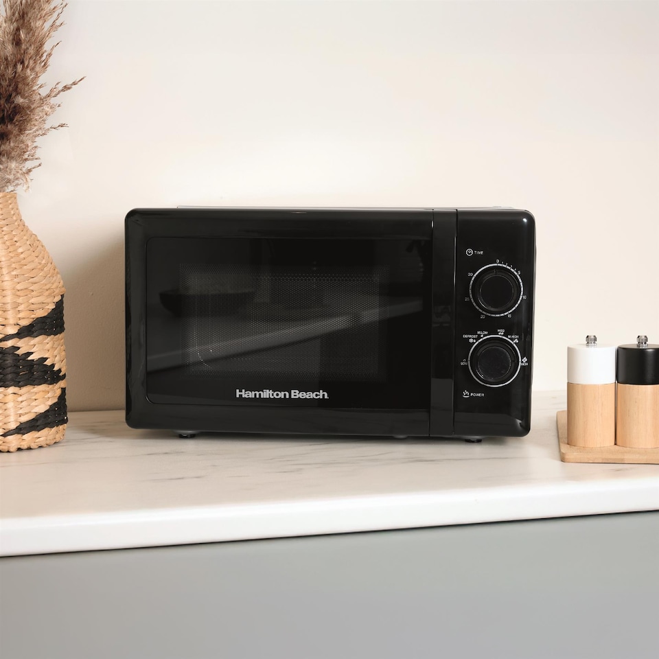 image 1 of Hamilton Beach 20L Manual Black Microwave With Stainless Steel Cavity