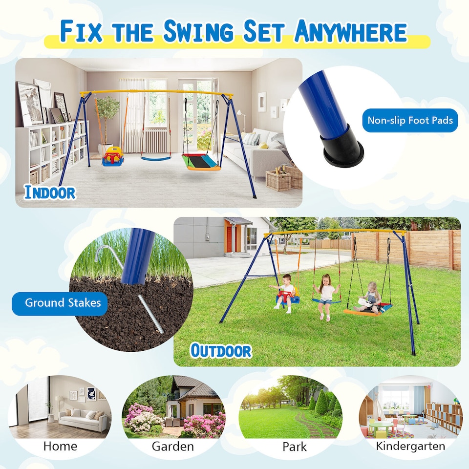 image 1 of COSTWAY 300 kg Heavy Duty Swing Set Backyard Kids Swing Set Indoor & Outdoor Playset