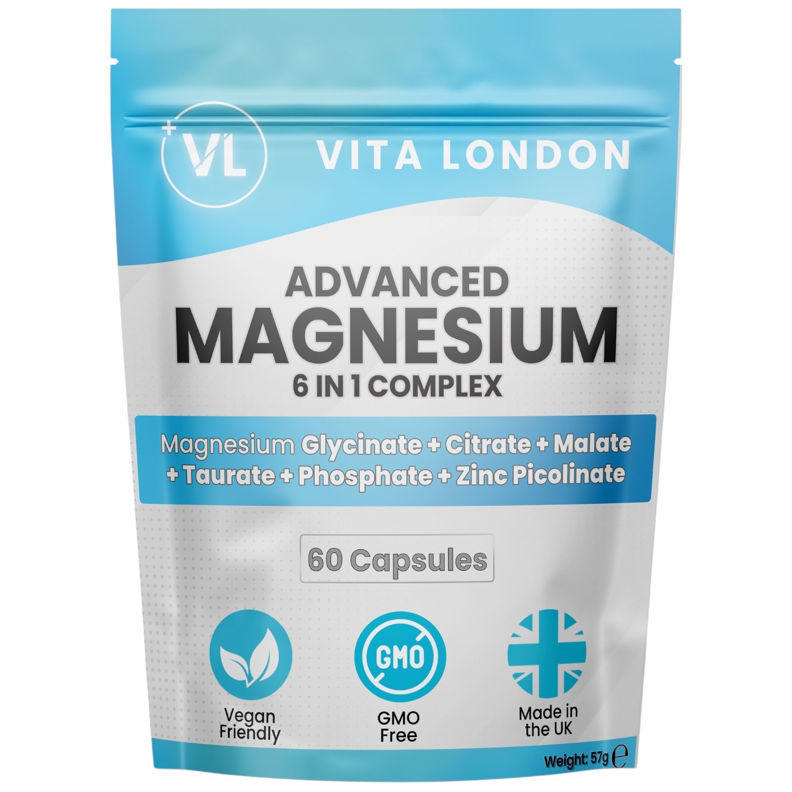 Advanced Magnesium 6 in 1 - With Glycinate, Bisglycinate, Citrate, Malate, Zinc - 1500mg - 60 Capsules