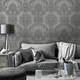 image 2 of Amara Damask Gunmetal Wallpaper Grey