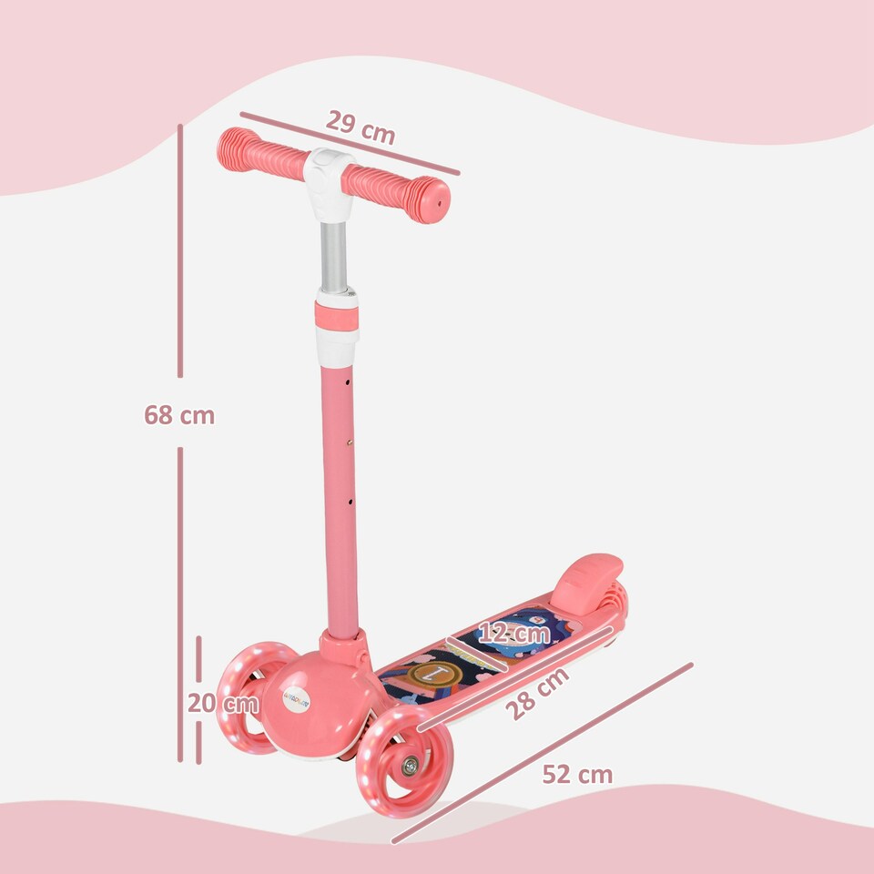 image 1 of AIYAPLAY Kids 3 Wheel Scooter for 2-6 Years Old w/ Adjustable Height, Pink