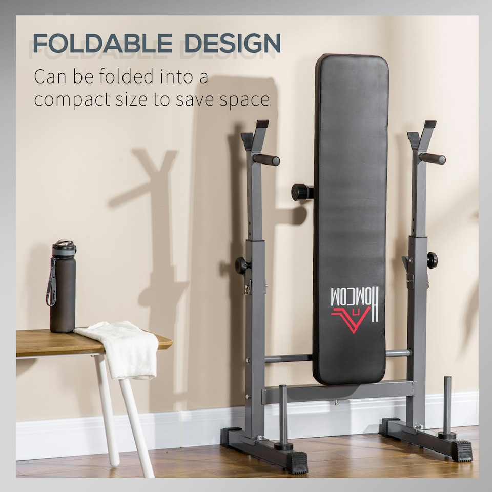 image 1 of HOMCOM Adjustable Weight Bench with Barbell Rack, Dip Station, Grey