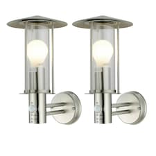 Set of 2 Treviso - Stainless Steel PIR Sensor Outdoor Security Lights | Grey | Brushed stainless steel and clear glass | Small | 2
