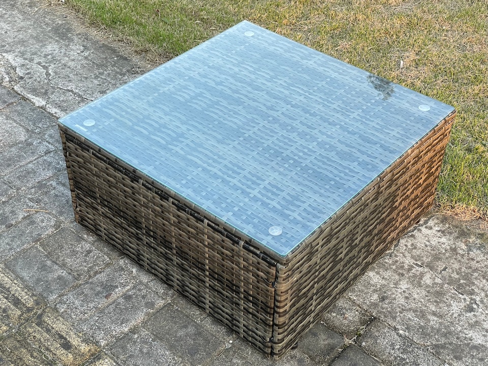 image 1 of Fimous Outdoor Lounge Sofa Set Wicker PE Rattan Garden Furniture Set with 2 Armchairs Side Table Square Coffee Table Dark Grey Mixed