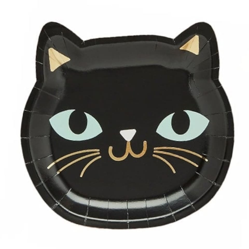 image 1 of Halloween Black Cat Shaped Paper Plates 20cm - Pack of 8