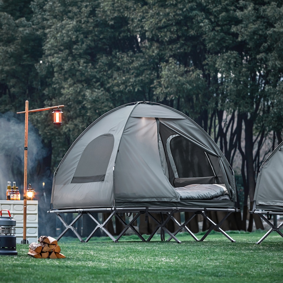 image 1 of SoBuy 2 Person Foldable Camping Tent with Bed, Air Mattress & Sleeping Bag, Gray, 75.9 x 57 x 74 in, 26.59 kg - OGS32-L-HG