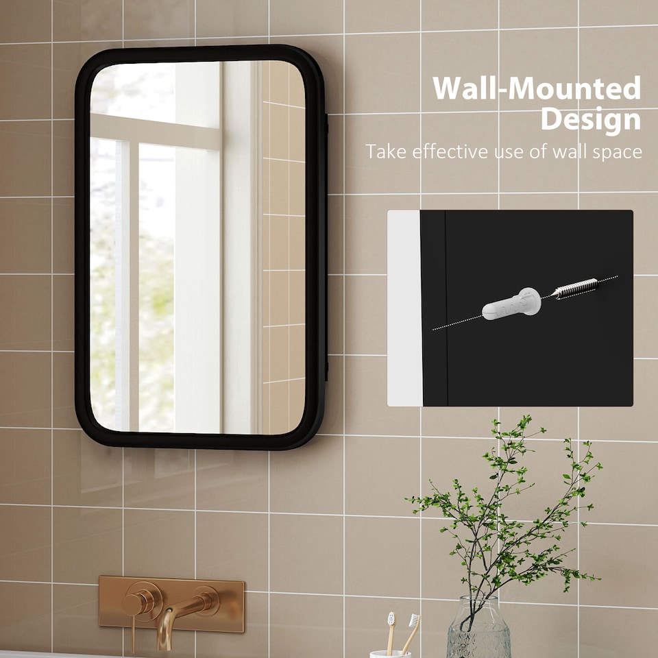image 1 of HOMCOM Bathroom Wall Cabinet with Mirror Black | Black | Black | 50 x 12 x 76 cm