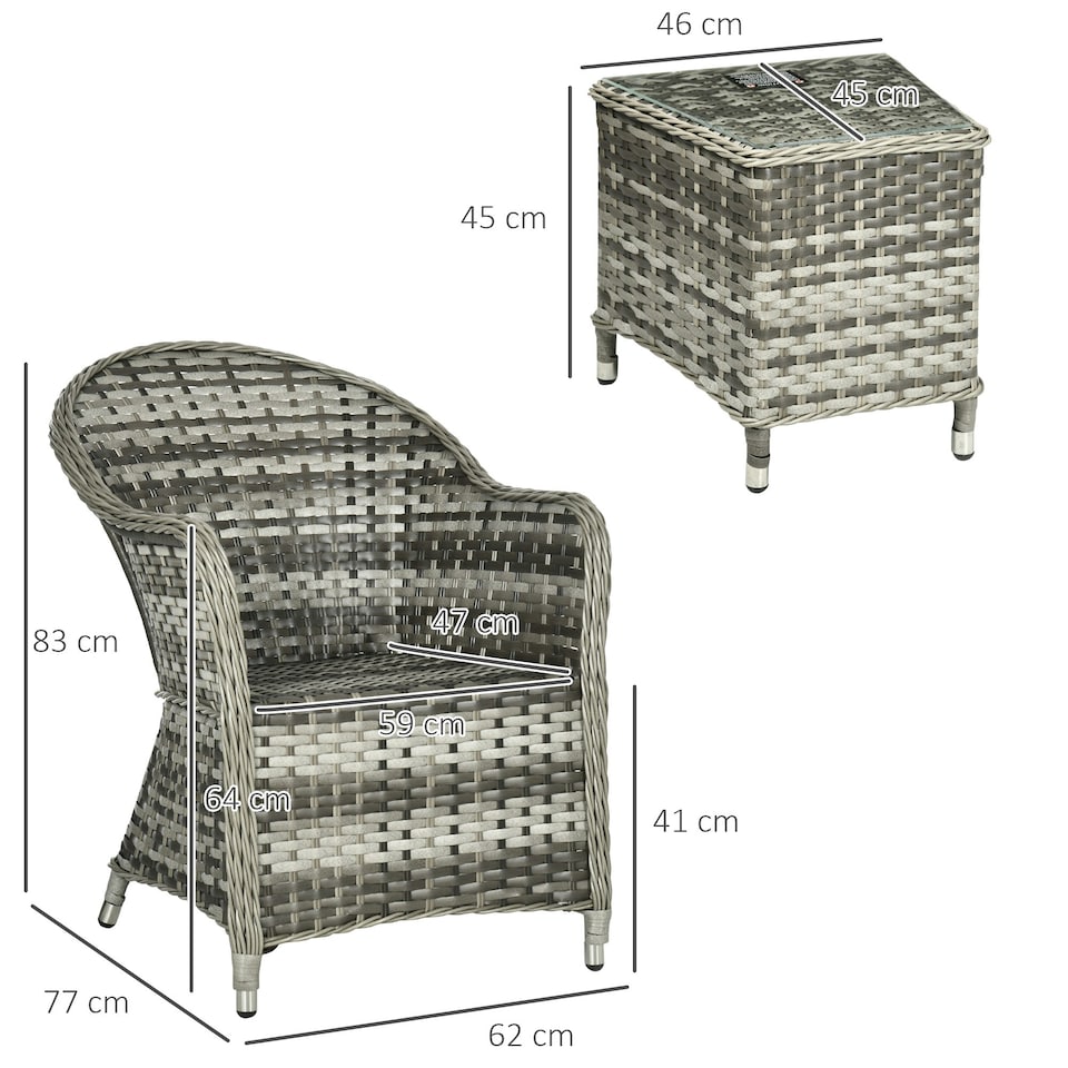 image 1 of Outsunny 3 PCS Aluminium Rattan Bistro Set with Soft Cushions
