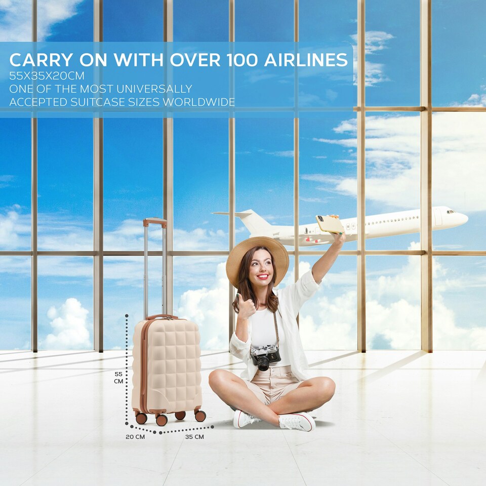 image 1 of Flight Knight Bubble Suitcase - Ryanair easyJet Jet2 Approved - 8 Wheel Carry Cabin Hardcase 55x35x20cm Cream | Cream | Cabin Bag