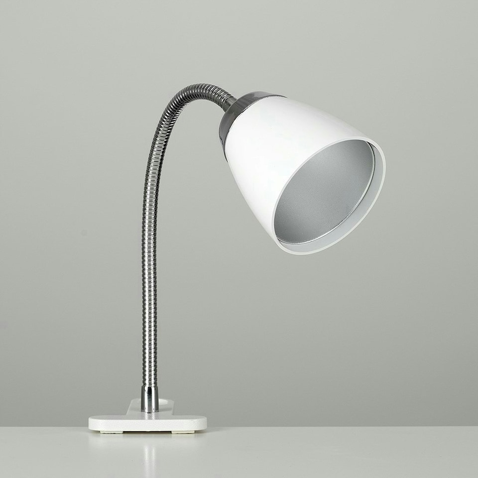 image 1 of ValueLights Adjustable Single Gloss White And Chrome Clamp Clip On LED Desk Spotlight Table Light