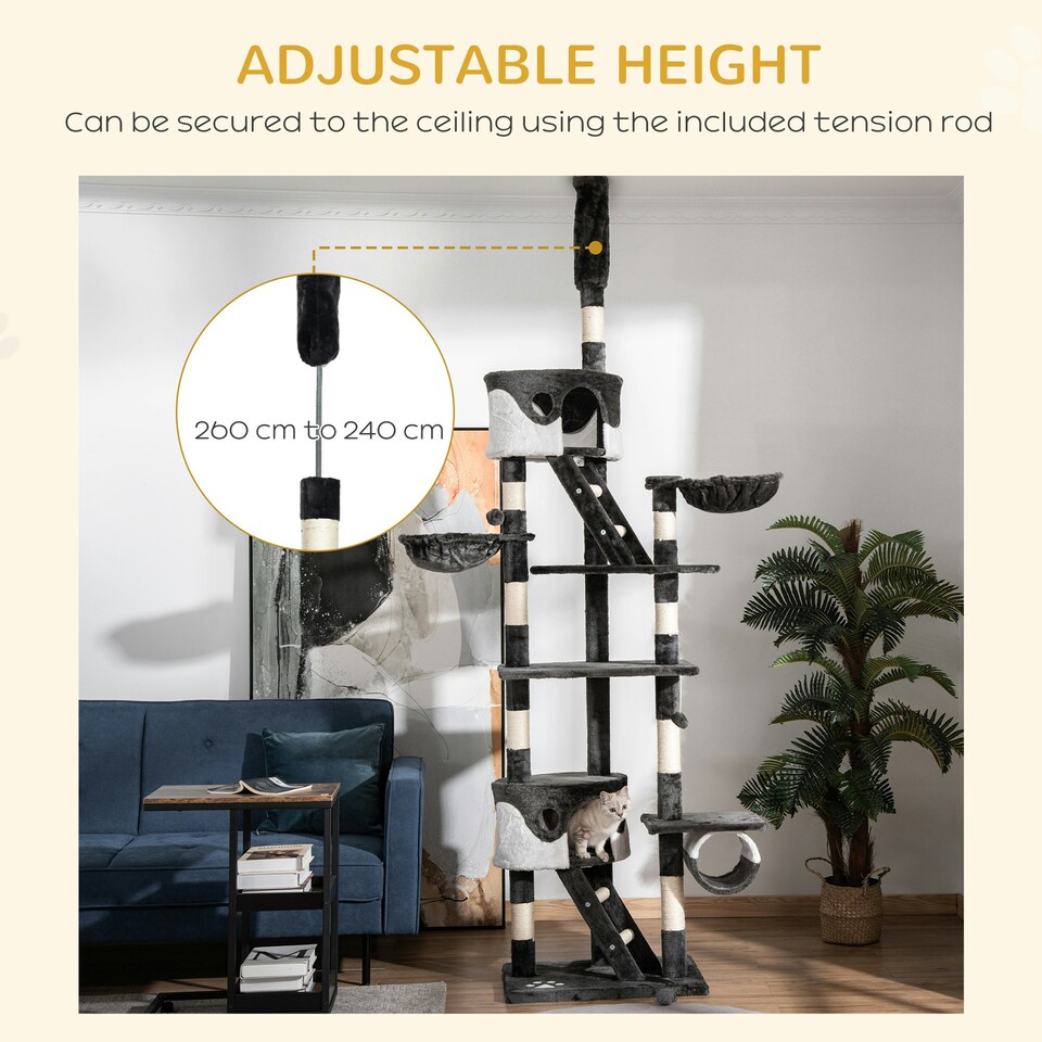 image 1 of PawHut Kitten Tower Adjustable 240-260cm, Scratch Posts, Houses, White