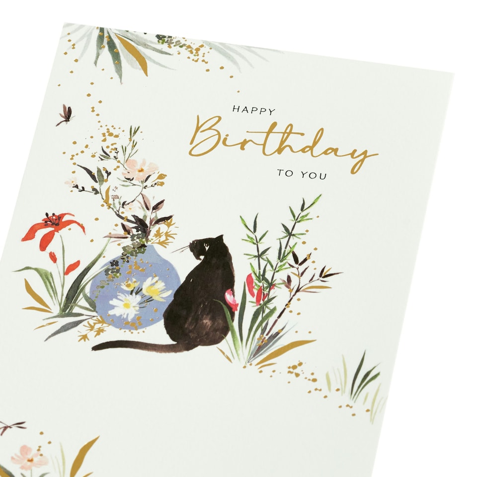 image 1 of Birthday card - Foliage and cat