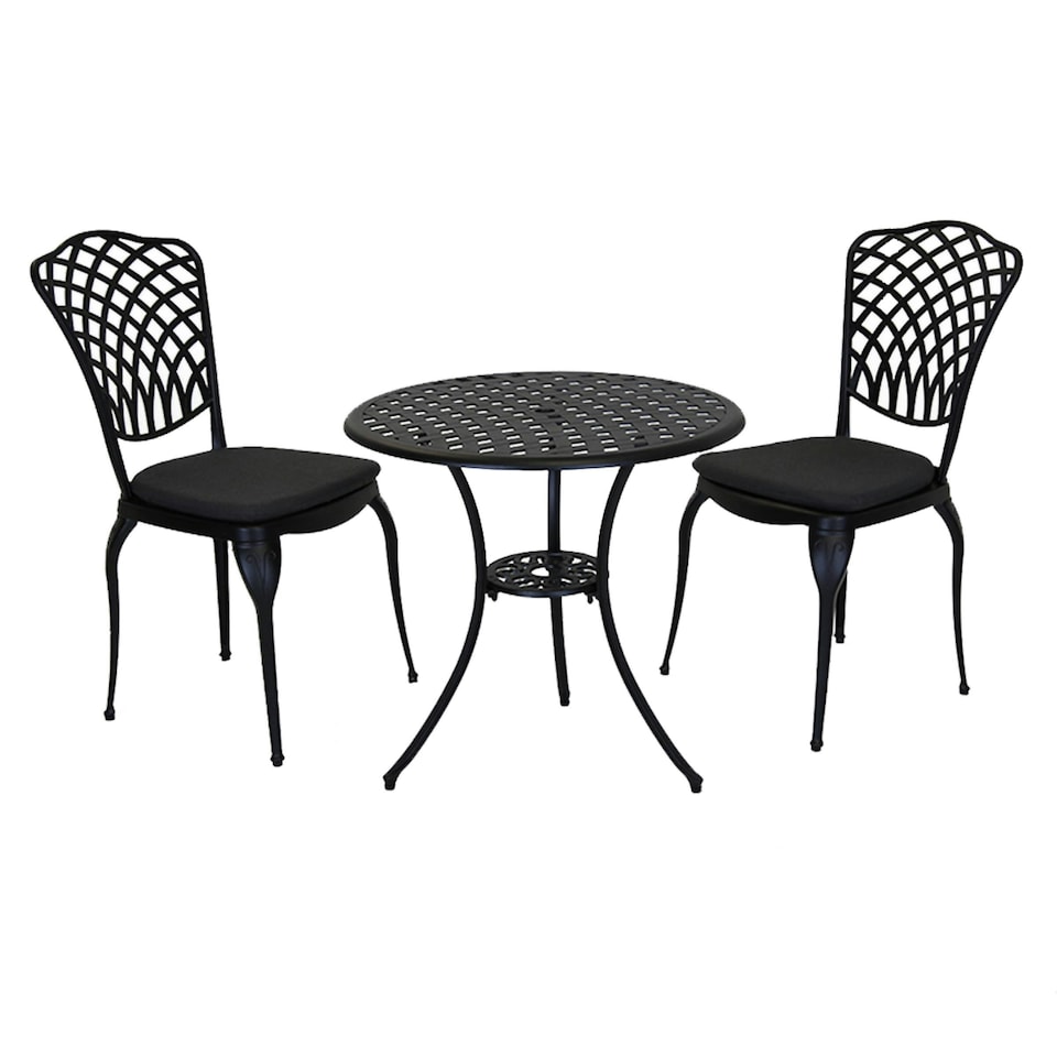 image 1 of Charles Bentley Cast Aluminium Bistro Table and 2 Chairs Set Black Outdoor Table