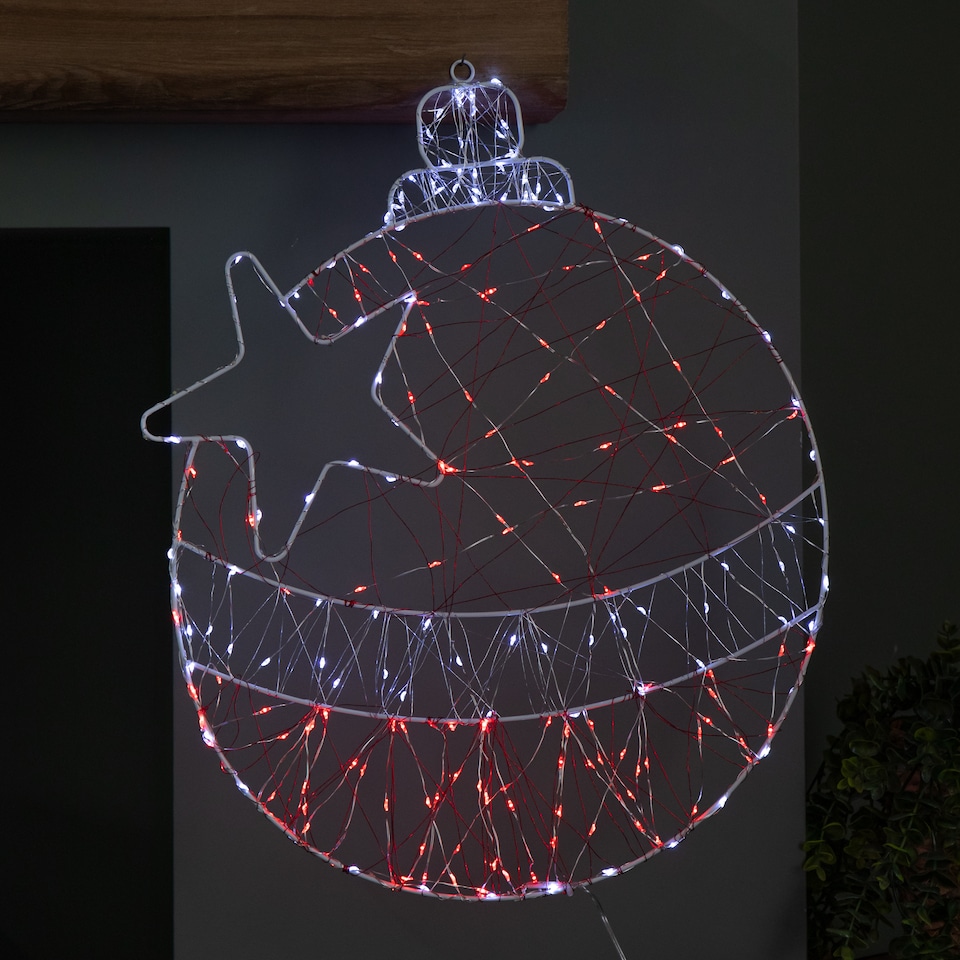 image 1 of 52cm x 42cm Light up Christmas Ball Dewdrop Silhouette with Twinkling Red and White LEDs