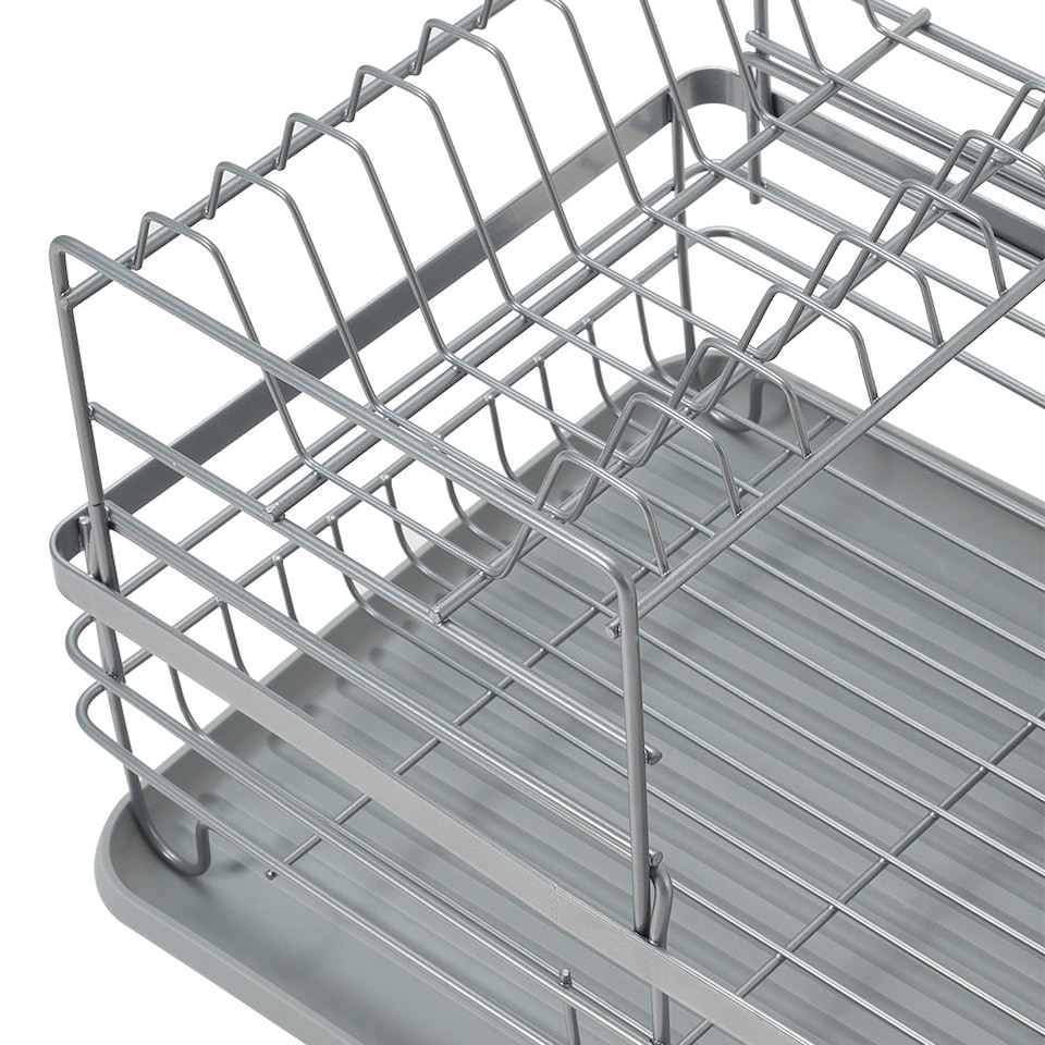 image 1 of Living and Home 2-Tier Metal Kitchen Dish Drainer Rack, Grey | Grey