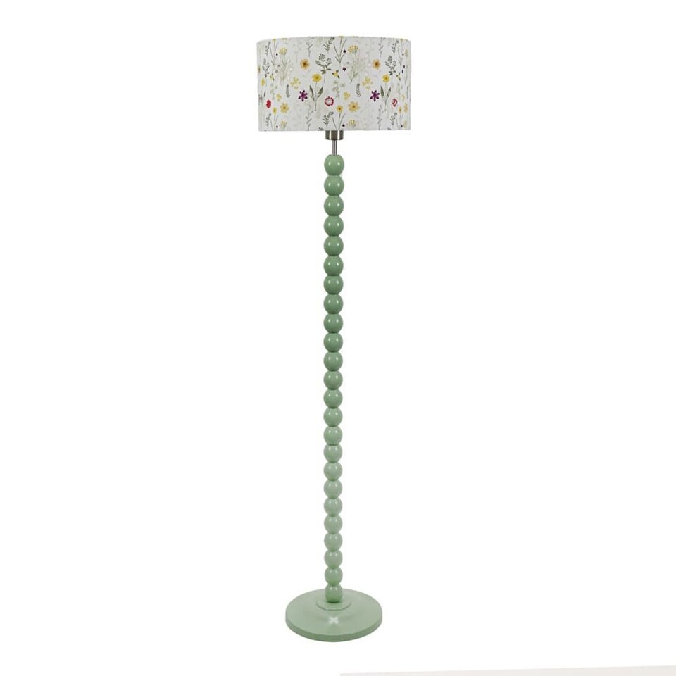 image 1 of ValueLights Bobbins Sage Green Floor Lamp Pleat Green Shade and Bulb