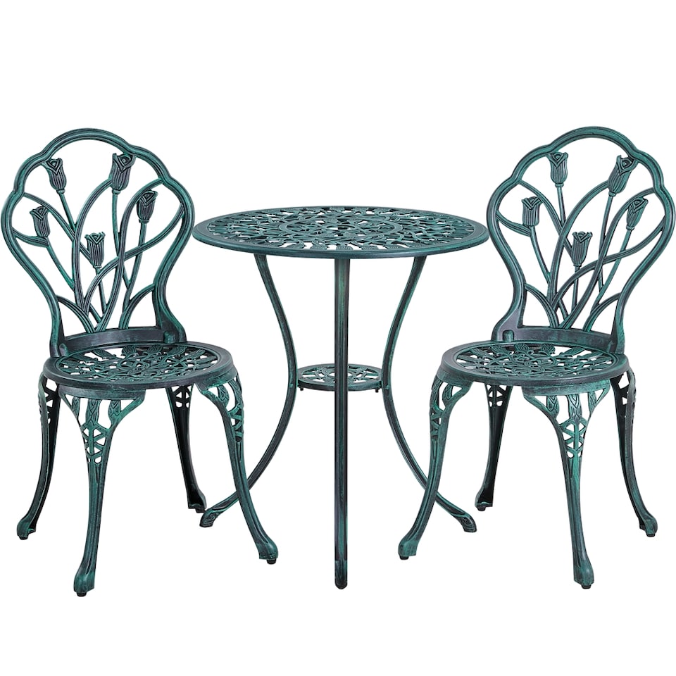 image 1 of Yaheetech 3 Piece Patio Bistro Table Set with Umbrella Hole-Green | Green | Green | 1