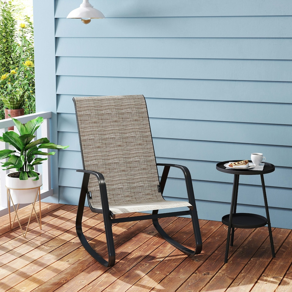 image 1 of Outsunny Garden Rocking Chairs with Armrests, High Back, Grey | Multi | One Size