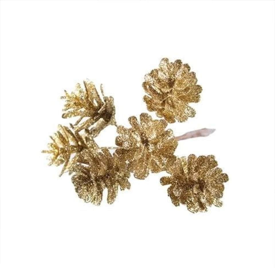 Light Gold Pinecone Bunch Artificial Plant Decoration 13cm