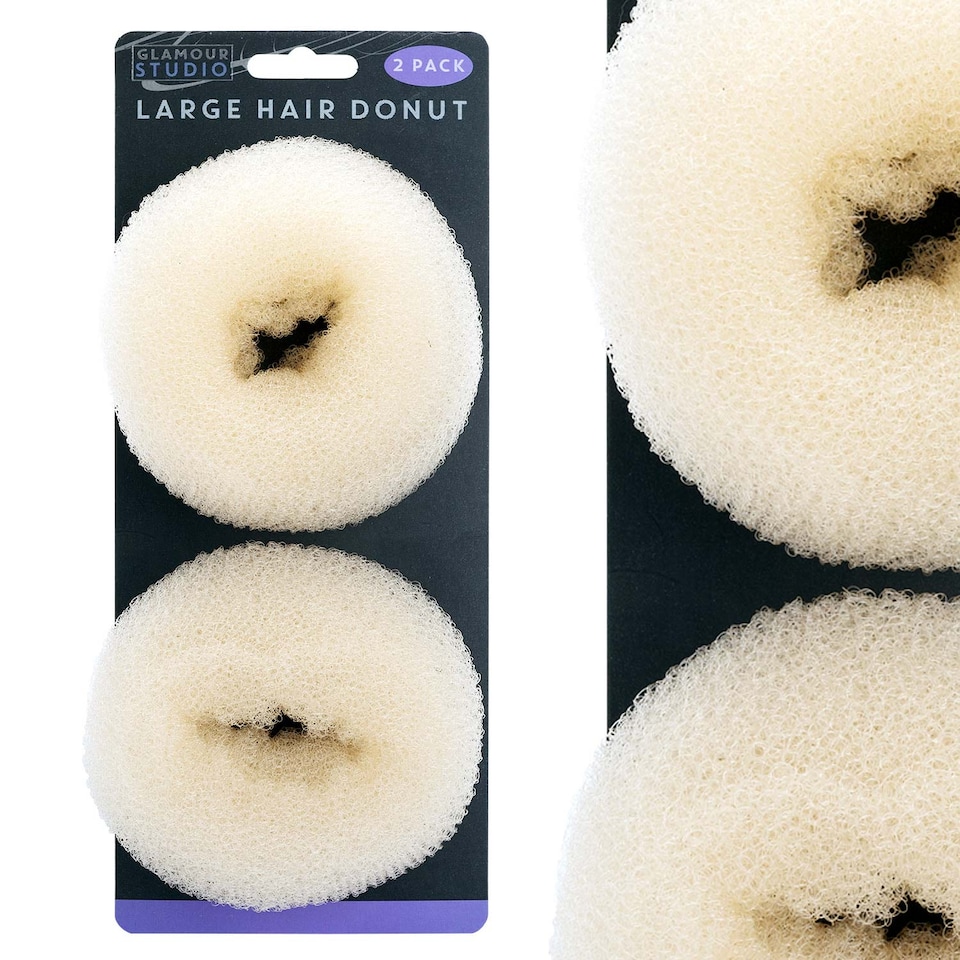 image 1 of PMS Large Cream Hair Donuts - Mesh Bun Makers, 2 Pack