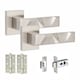 image 1 of Golden Grace 1 Pair Modern Nova Premium Design Door Handles on Square Rose in Satin Nickel Finish with 3" Ball Bearing Hinges and 2.5" Tubular Latch Grey