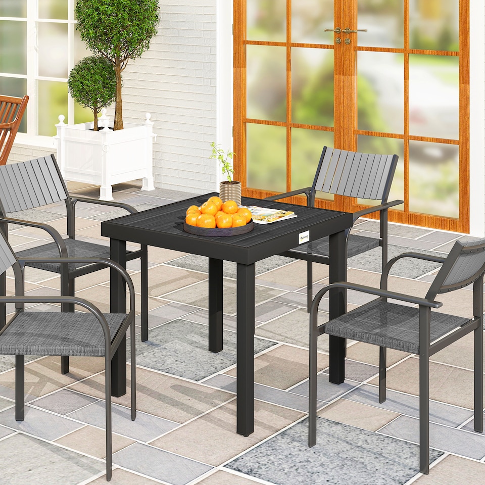 image 1 of Outsunny 78 cm Garden Dining Table for 4, Square Outdoor Side Table, Black | Black | Black