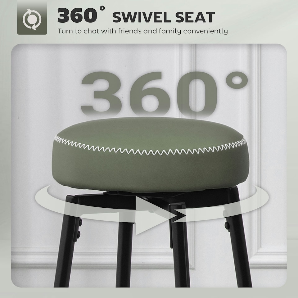 image 1 of HOMCOM Swivel Bar Stools Set of 2, PU Leather Barstools with Footrest Green