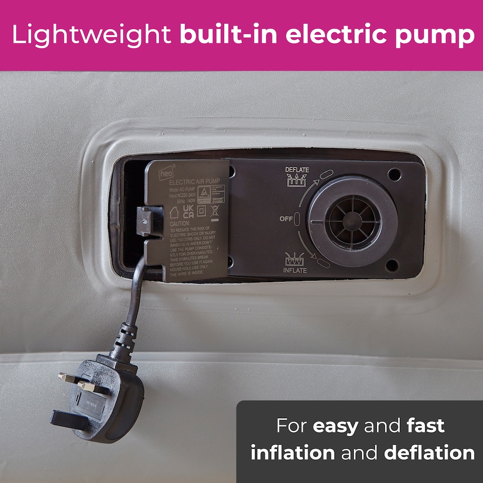 image 1 of Neo Inflatable Air Bed with Built-in Electric Pump | White | Double